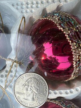 vintage Krebs Christmas ornaments glass magenta 4 set made in US